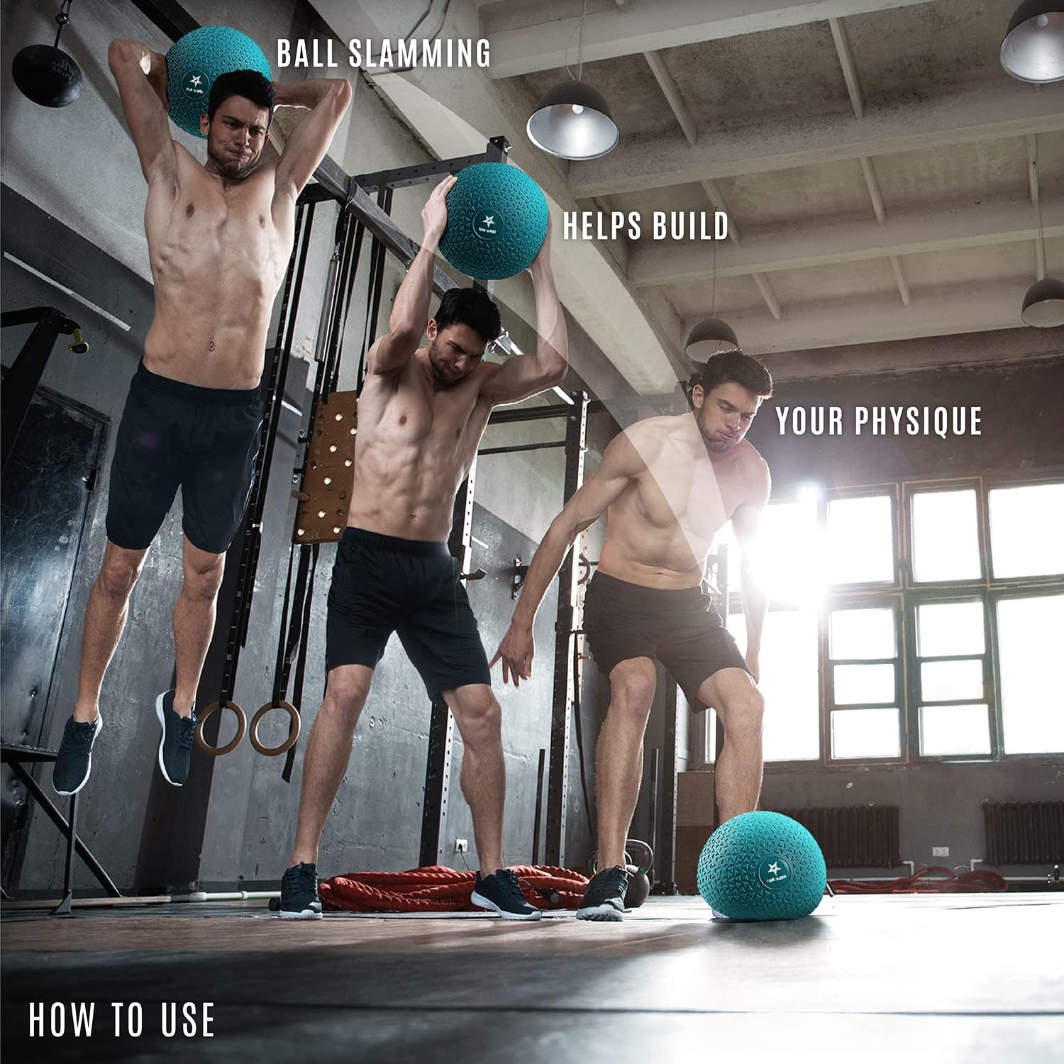 Yes4All Slam Ball - 15lbs Durable PVC Sand-Filled Weighted Ball for Strength Training | Teal Color
