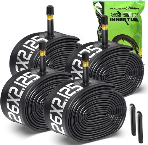 Bike Tube - 20/26 Inch Inner Tube with 35mm AV Schrader Valve & Tire Levers - 2/4 Pack