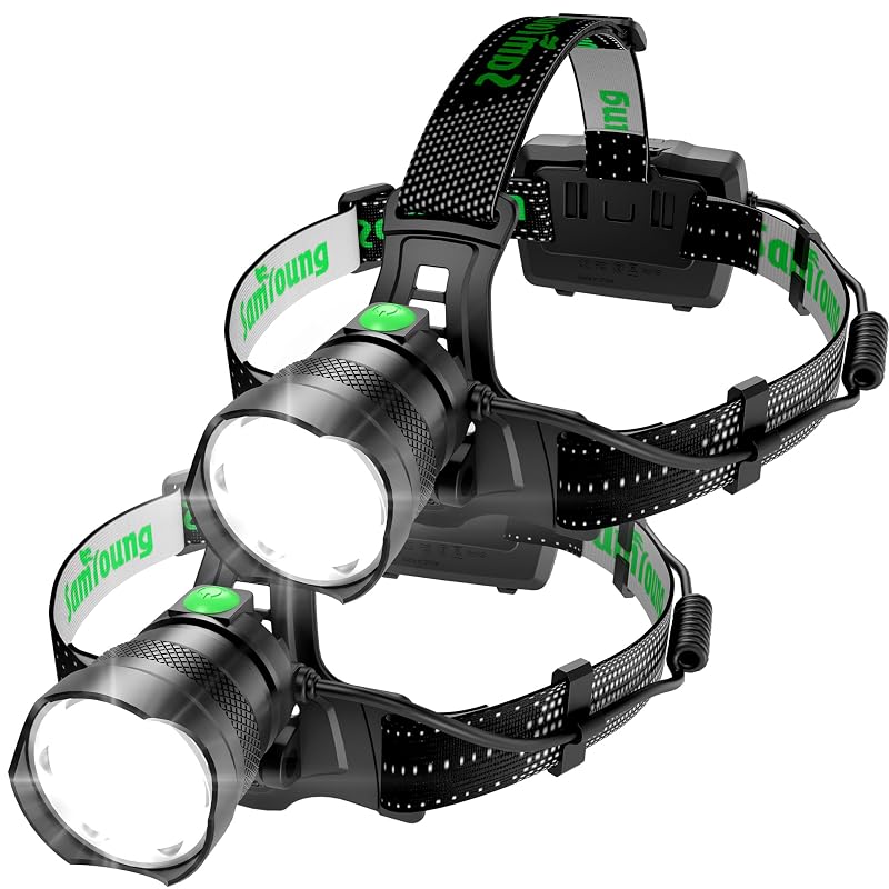 Samyoung 2-Pack Rechargeable LED Headlamp with 50H Runtime — High Lumens, 9000mAh, USB-C