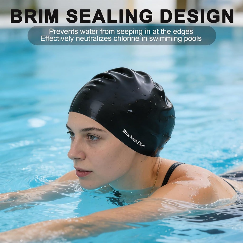 Skiennix Extra Large Swim Cap - Durable Liquid Silicone with Ear Protection | Ideal for Long, Thick Hair
