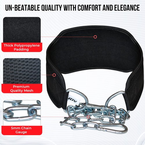 AQF Dip Belt for Weightlifting - Weight Belt with 36" Heavy Duty Steel Chain - Neoprene Padded Back Support Gym Lifting Belt for Powerlifting, Bodybuilding, Squat, Fitness & Pull up Training