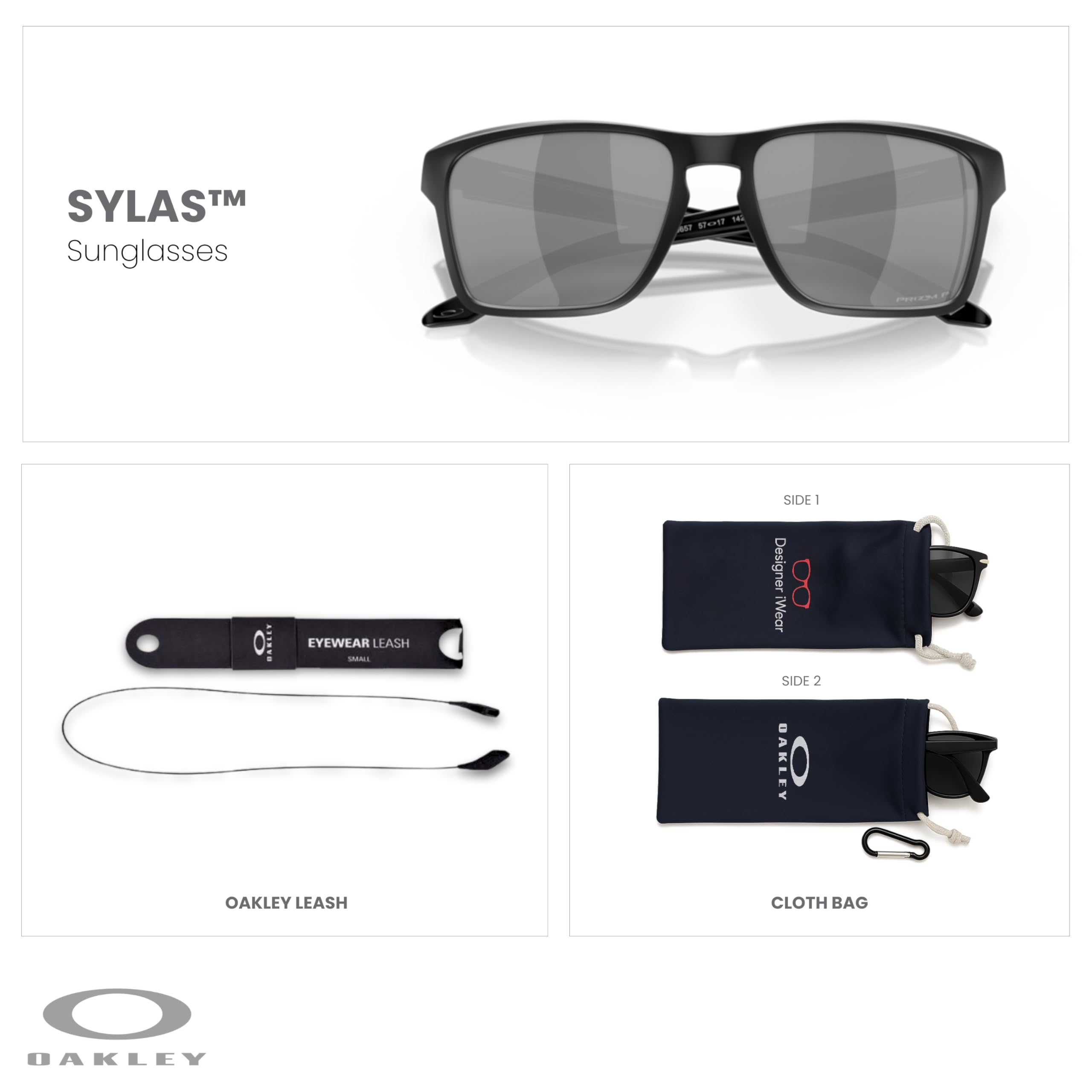 Oakley Sylas OO9448 Rectangle Sunglasses for Men+ Bundle Accessory Leash Kit, Microfiber Pouch