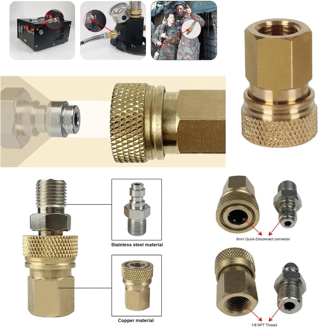 Skiennix 8mm Quick Disconnect to 1/8 NPT Adapter Set - High Pressure Air Compressor Connector