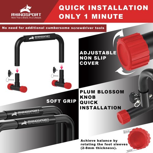 RHINOSPORT Parallettes Bars Dip Calisthenics Push Up Bars Calisthenics Equipment 10.2 in High 300Kg/661lbs Weight Capacity Strength Training Home Gym Workouts [19.6x10.2x10.2 in] (RED)