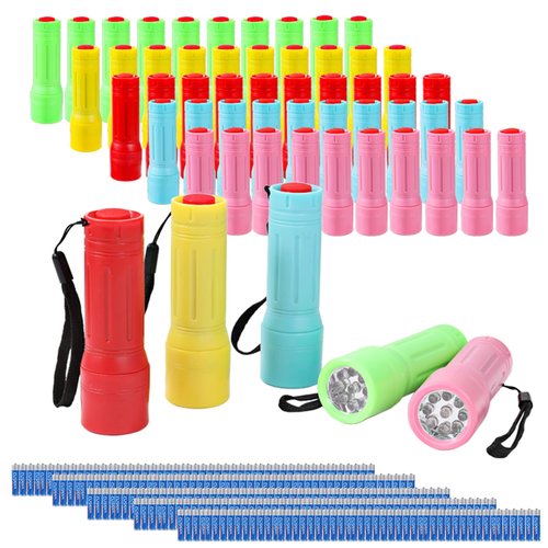 Hilngav 50 Pack 9-LED Mini Flashlight Bulk, Small Multicolor Flashlights with Lanyard, Batteries Included, for Hurricane Supplies, Christmas Gifts Stocking Stuffer