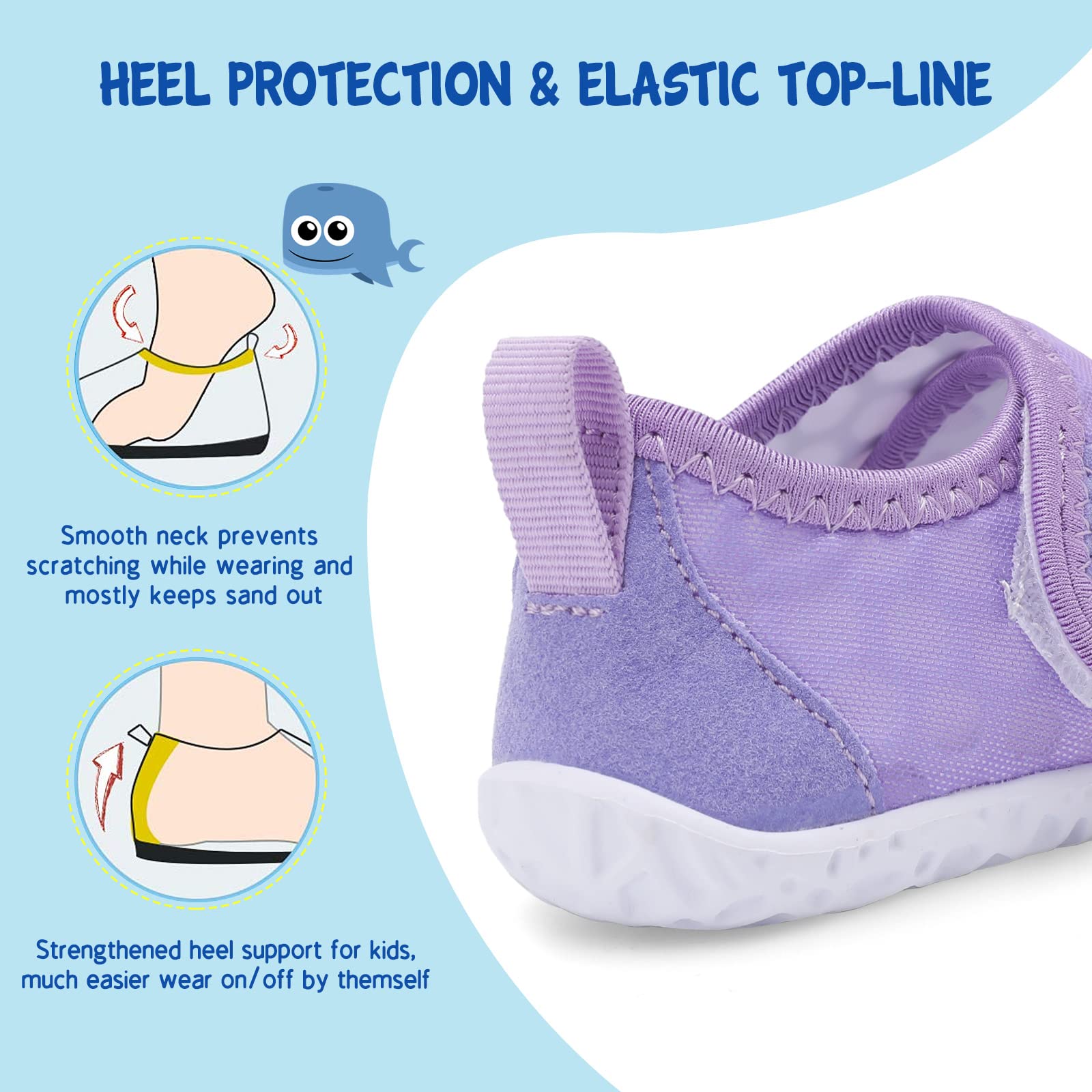 LeIsfIt Toddler Water Shoes Boys Girls Barefoot Aqua Socks Kids Breathable Quick-Dry Swim Shoes for Beach Pool Surf, Gradient Purple, 5 Toddler