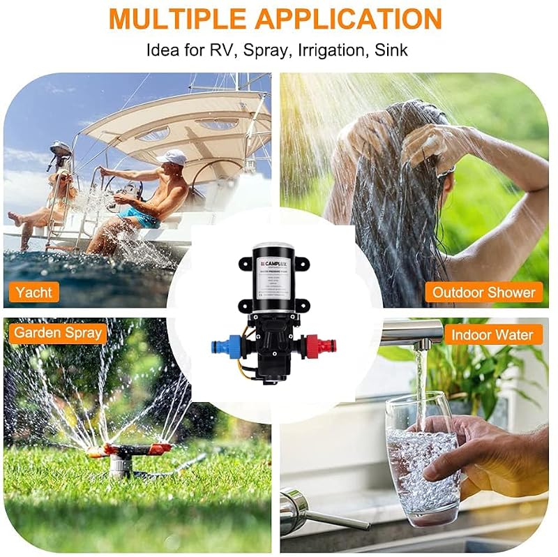 CAMPLUX 12V Water Pump Kit 1.6 GPM 65 PSI High Pressure Self-Priming RV Marine