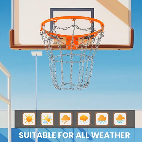 Heavy Duty Metal Chain Basketball Net,Anti-Rust Carbon Steel Chain Basketball Net,Standard 12 Loops, Quick Installation for Indoor & Outdoor Use, Fits All Standard Hoops