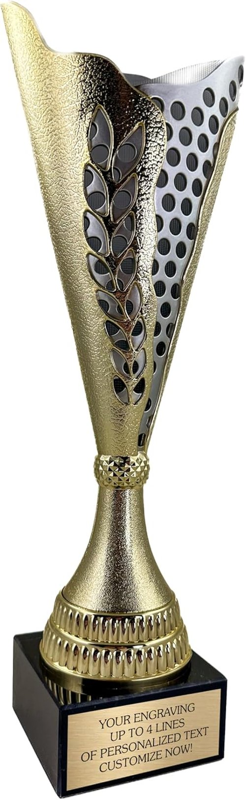 Custom Trophy Cup by [Brand Name] - 14” Tall Engraved Gold & Silver Award for Sports | Personalized MVP Plate