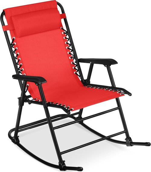 Best Choice Products Zero Gravity Rocking Chair - Folding Reclining Patio Lounge Chair with Adjustable Pillow - Crimson Red