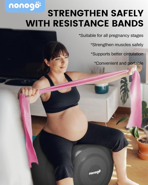 Nonogo Birthing Ball - Pregnancy Exercise Ball with Resistance Bands & Pump | Yoga & Physical Therapy