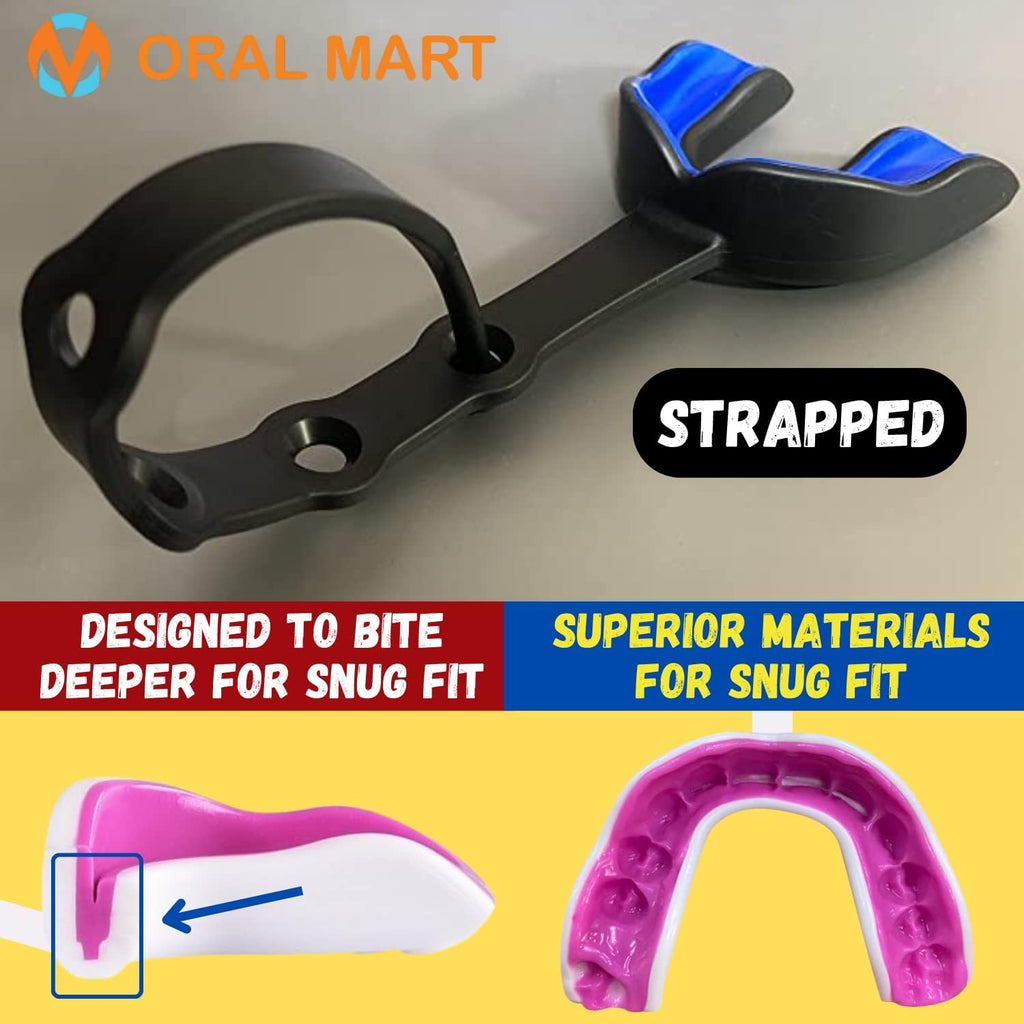 Oral Mart Strapped Mouth Guard - USA Flag Design | Sports Mouthguard for Football, Lacrosse, Hockey & Taekwondo (Youth/Adult)