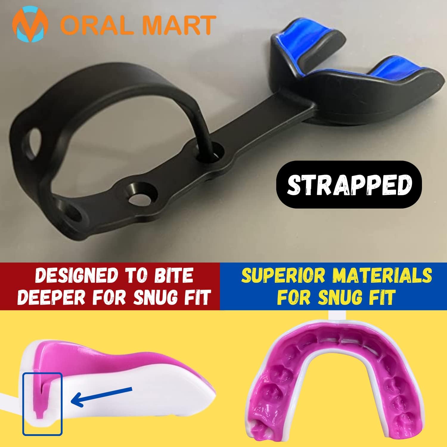 Oral Mart Strapped Mouth Guard - USA Flag Design | Sports Mouthguard for Football, Lacrosse, Hockey & Taekwondo (Youth/Adult)
