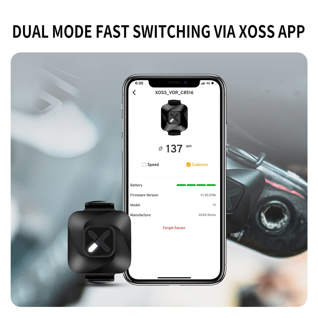 XOSS Vortex Cadence/Speed Sensor ANT+/Bluetooth 4.0, Outdoor/Indoor Wireless IPX7 Dual Modes Bike Computer RPM Sensor for Road Bike/Spinning Bike/MTB Compatible with Wahoo Fitness/Zwift/Strava