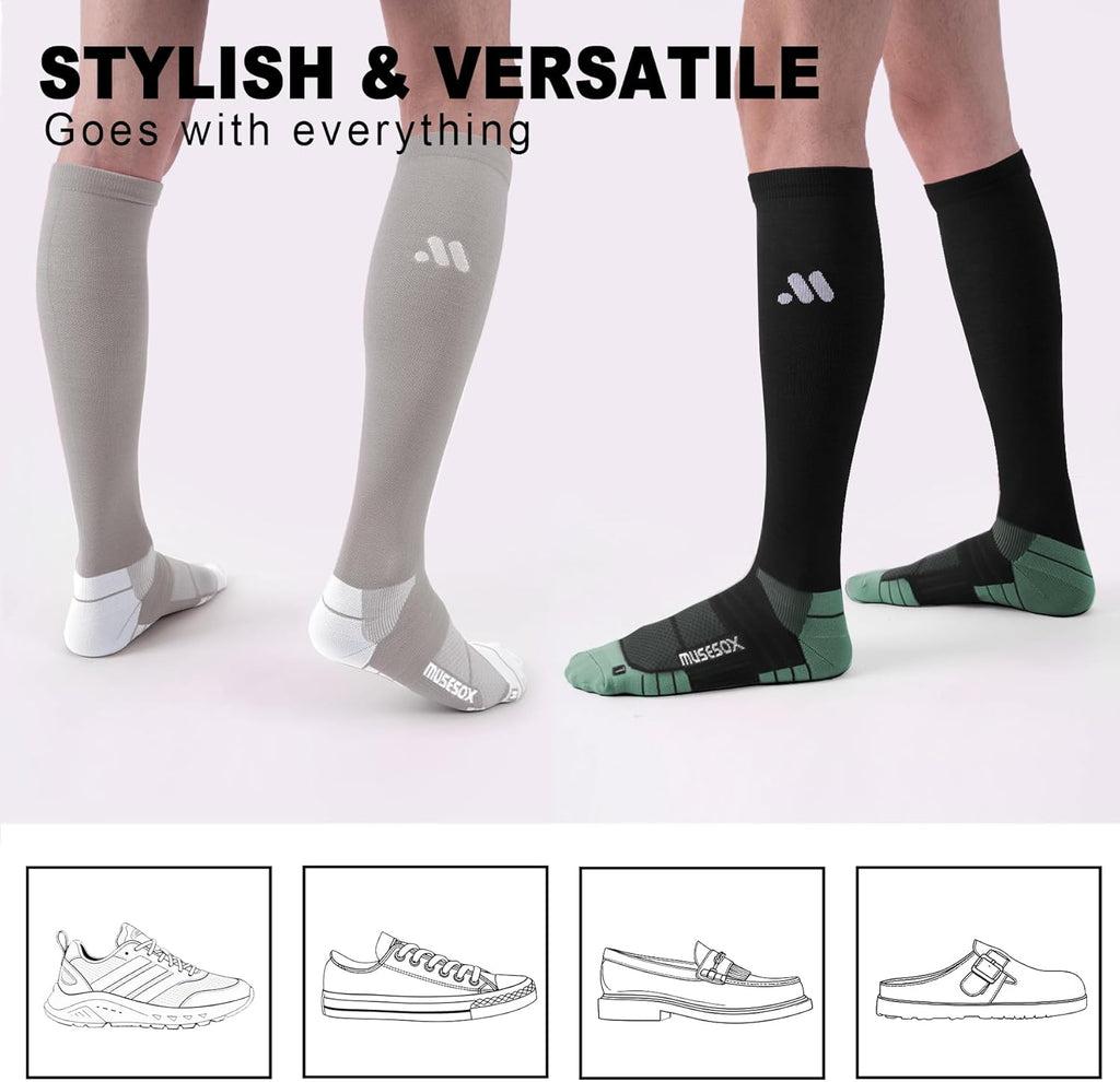 Skiennix Compression Socks - Knee High 15-20mmHg Graduated Support | 3 Pairs for Nurses & Travelers