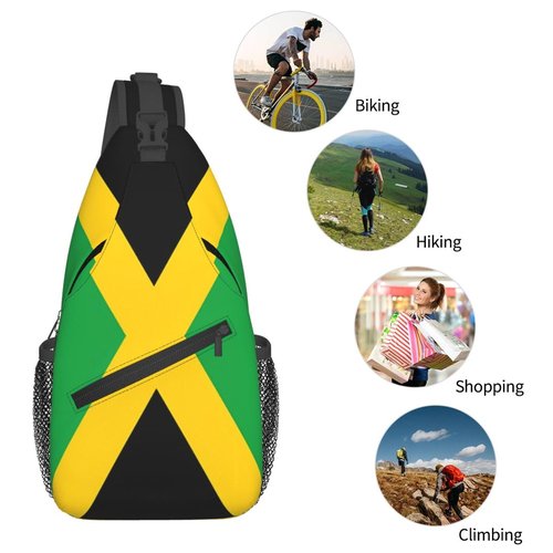 WENNGNGT Jamaica Flag Sling Bag For Women Men Jamaican Patriotic Crossbody Backpack Chest Daypack Adjustable Shoulder Bag For Hiking Travel