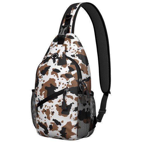 Cow Printed Sling Bag for Women Men Small Crossbody Sling Backpack Travel Hiking Daypack Cow Print Chest Shoulder Bag