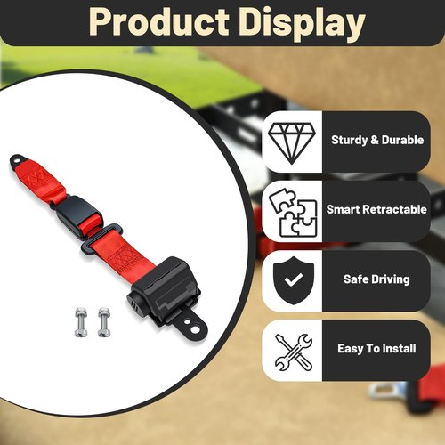 Orle Oko Retractable Golf Cart Seat Belts, Compatible with EZGO, Yamaha, Club Car DS Precedent Most Golf Cart(1 Set), for Golf Cart Frond and Rear Seats, Red