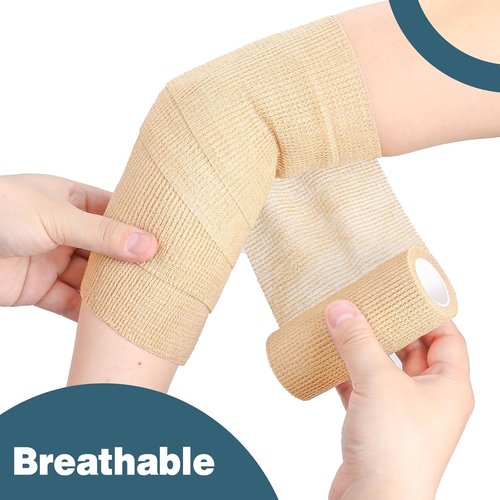 AZEN Self-Adhesive Bandage Wrap - 18 Pack, 4" x 5 Yards, Elastic Skin Color Athletic Tape