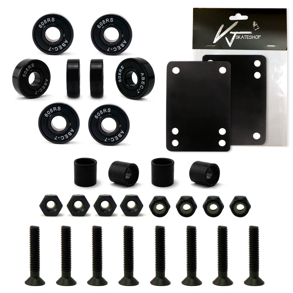 VJ Skateboard Truck and Wheel, 5.0 Skateboard Trucks 127mm (Black) w/Skateboard Cruiser Wheel 60mm, Skateboard Bearings, Skateboard Screws, Skateboard Riser Pads (Black)