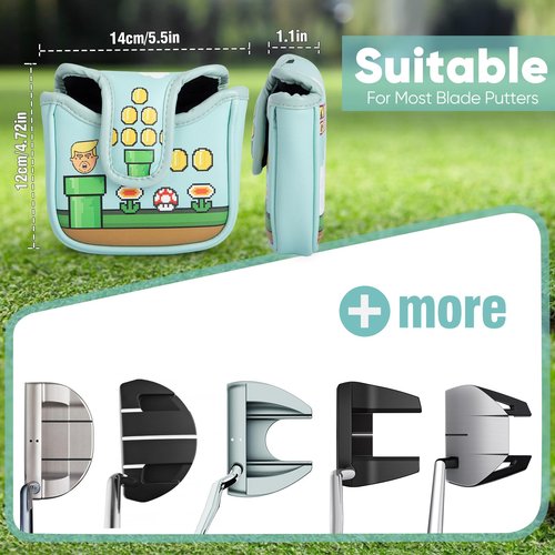 Golf Club Covers Funny Putter Cover Driver Cover Fariway Wood Headcover Hybrid Head Cover Leather Mallet Putter Headcover Golf Headcovers for Protect Most Brand (for Mallet Putter)