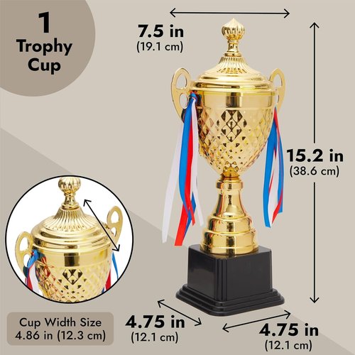 Juvale Gold Trophy Cup - Versatile Tournament & Championship Award - Perfect for Soccer, Basketball & Golf - 15.2 x 7.5 x 5 in