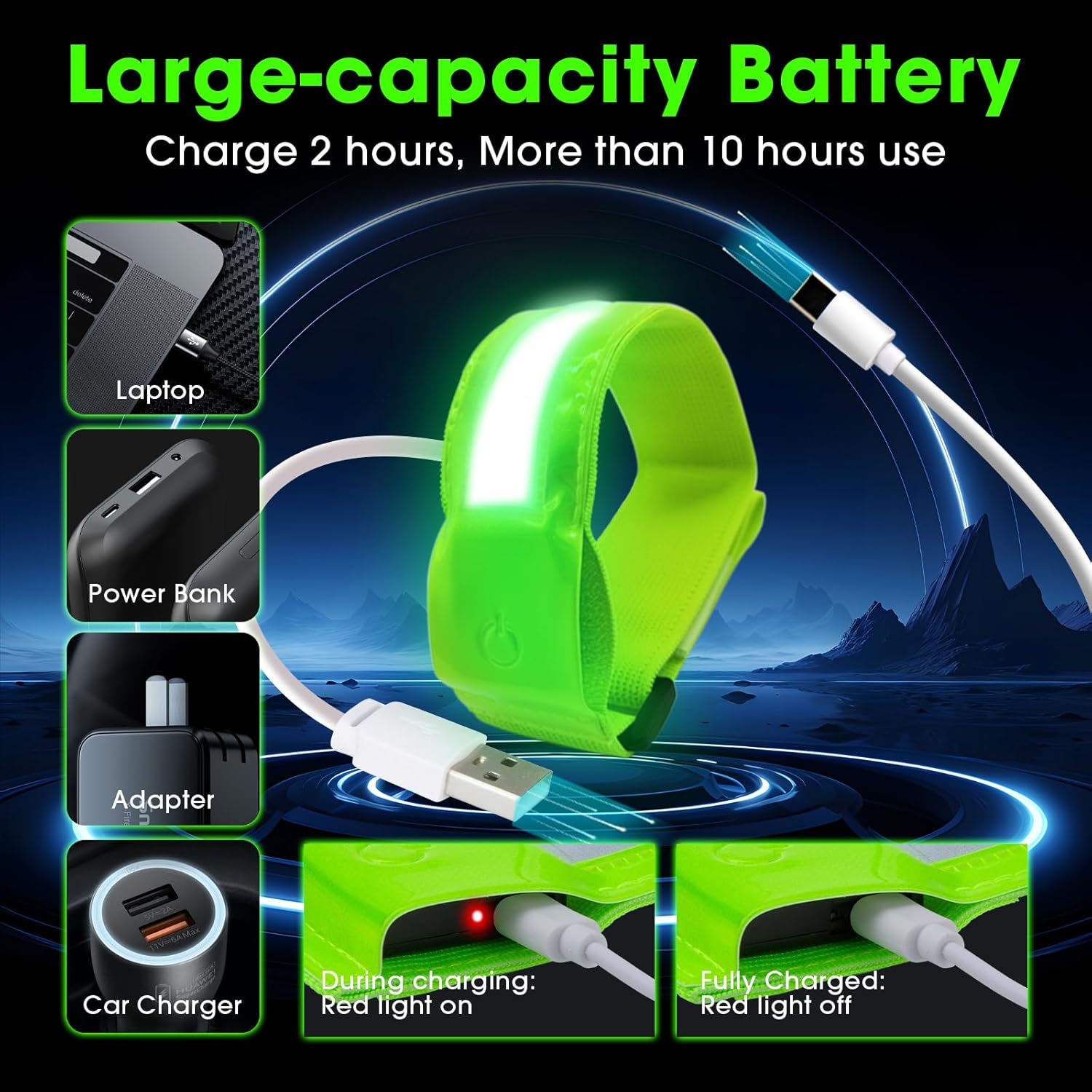 Skiennix LED Armband - Rechargeable & Adjustable Running Lights | High Visibility Safety Gear for Night Activities
