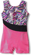 HOZIY Gymnastics Leotards for Girls - Snowflake Ribbon Design in Blue, Purple & Hot Pink Sparkle
