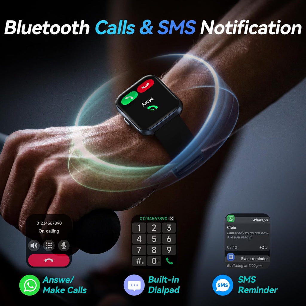 Smart Watch for Men by [Brand Name] - 1.8” Alexa Built-In Fitness Tracker | IP68 Waterproof, Bluetooth Calls, Heart Rate Monitor - Black