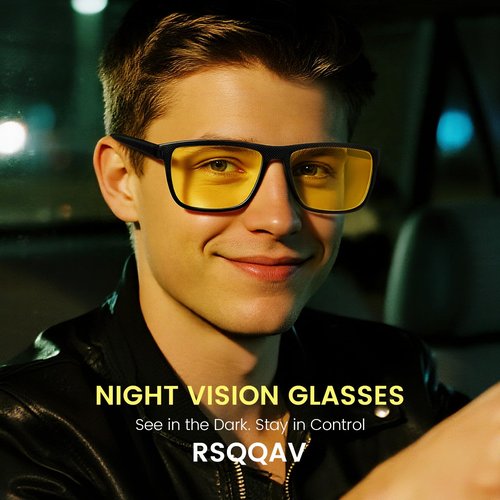 RSQQAV Night Vision Glasses for Men Night Driving Cycling Glasses Reduce Glare and Enhance Vision Lightweight Frame