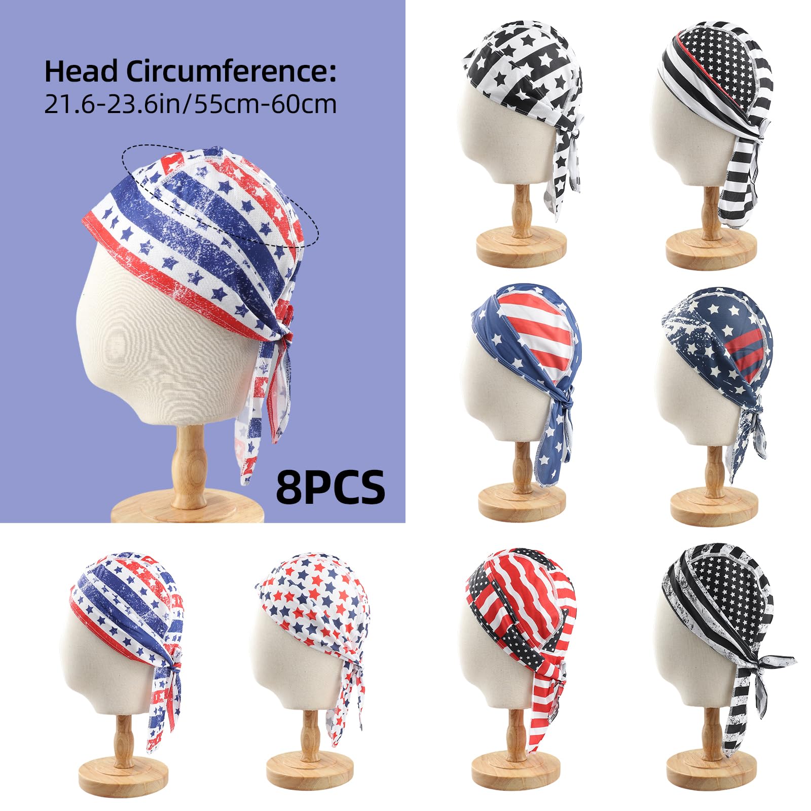 Sdfvsdg 8 Pack Do Rag Skull Caps for Men Cap Bandana Hat Sweat Wicking Cooling Helmet Liner Cycling Beanie Head Wraps Rag Multicoloured