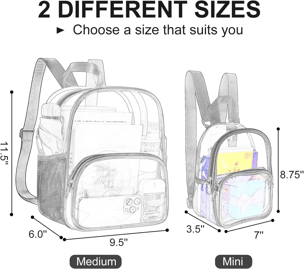 USPECLARE Clear Backpack - Stadium-Approved Small Backpack 11.5"x9.5"x6" for Concerts & Travel