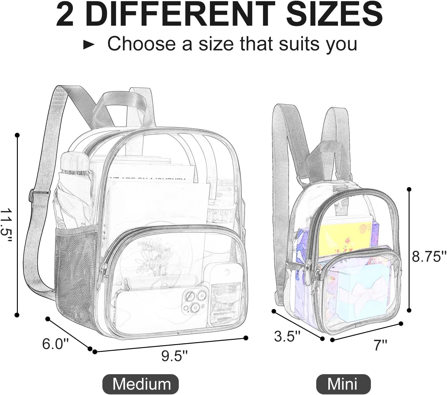 USPECLARE Clear Backpack - Stadium-Approved Small Backpack 11.5"x9.5"x6" for Concerts & Travel
