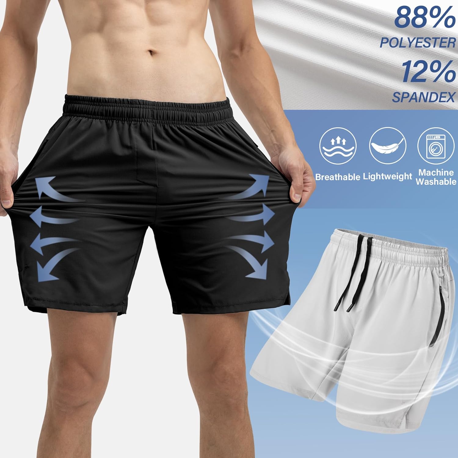 Skiennix Men's Athletic Running Shorts - Quick Dry Gym Workout Shorts with Zipper Pockets | 3 Pack
