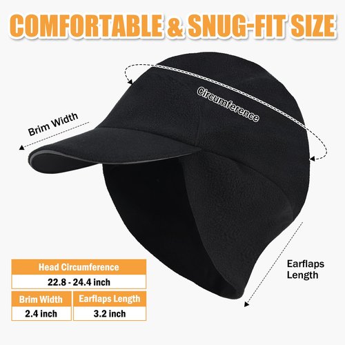 AYAMAYA Winter Running Hats for Women, Reflective Fleece Ponytail Hat with Drop Down Ear Flap for Running Hiking Black