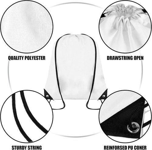 Grneric Drawstring Backpack - 60 Pack Cinch Sack for Gym, Parties & Trips | White