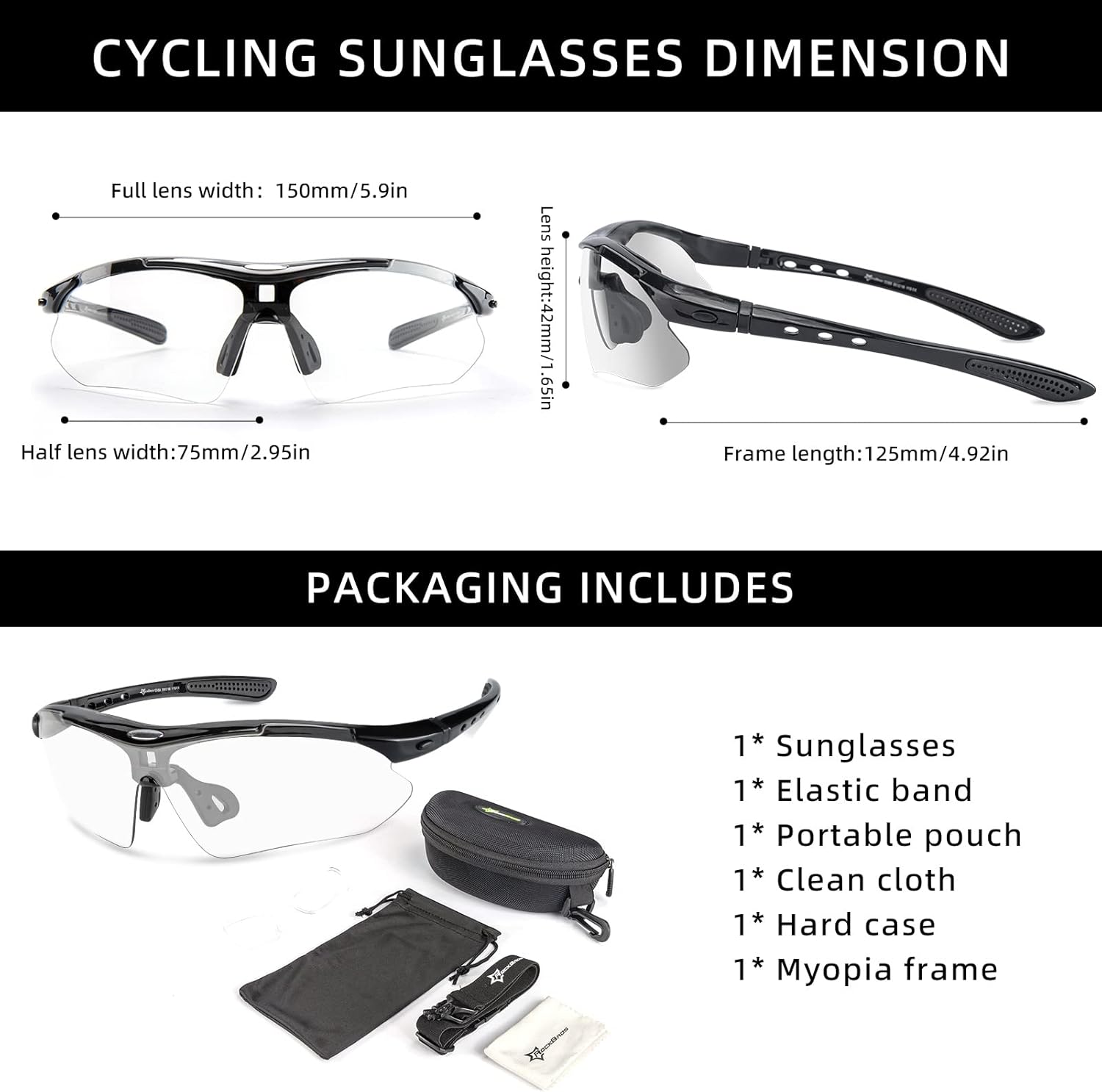 ROCKBROS Photochromic Pickleball Glasses - Cycling Sunglasses with Removable Elastic Band | Unisex Fit