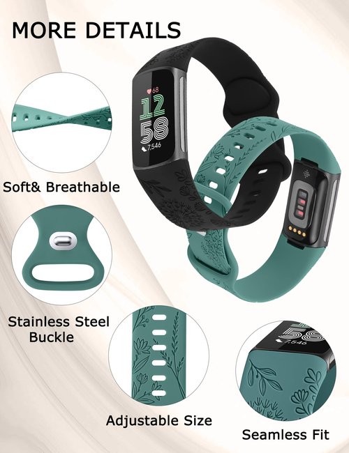 Minyee 3 Packs Floral Engraved Band Compatible with Fitbit Charge 6 Bands/Fitbit Charge 5 Bands Women, Cute Soft Silicone Dandelion Flower Pattern Sport Designer Fancy Summer Strap for Charge 6/5