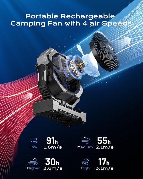 Misting Fan, Portable Camping Fans with 9oz Tank, 24000mAh Rechargeable Fan for Outside, Outdoor Cooling Water Mister with 2 Mist Modes, Battery Powered Fans with Timer, Sleep Mode, Summer Essential