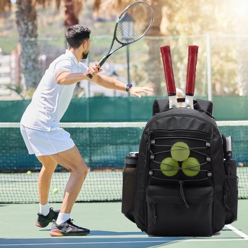 LANBX Tennis Bag, Tennis Backpack for Women Men 2 Rackets with Insulated Pocket Shoe Compartemnt for Pickleball Tennis Badminton (Black)