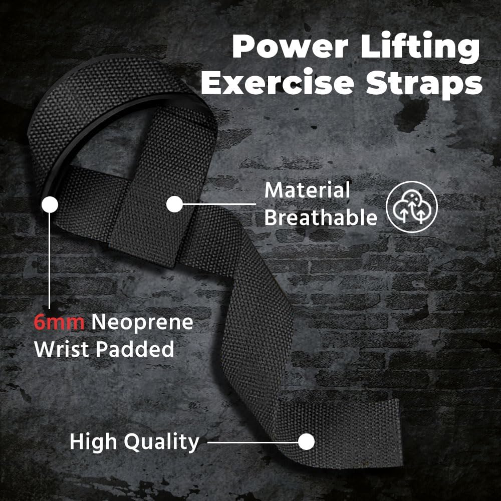 WSAKOUE Weightlifting Straps - Padded Neoprene Deadlift Straps for Powerlifting & Strength Training