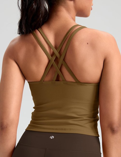 HeyNuts Zeal Bras | Longline Ribbed Medium Support Sports Bra with Crisscross Back & Removable Pads - A-D Cups