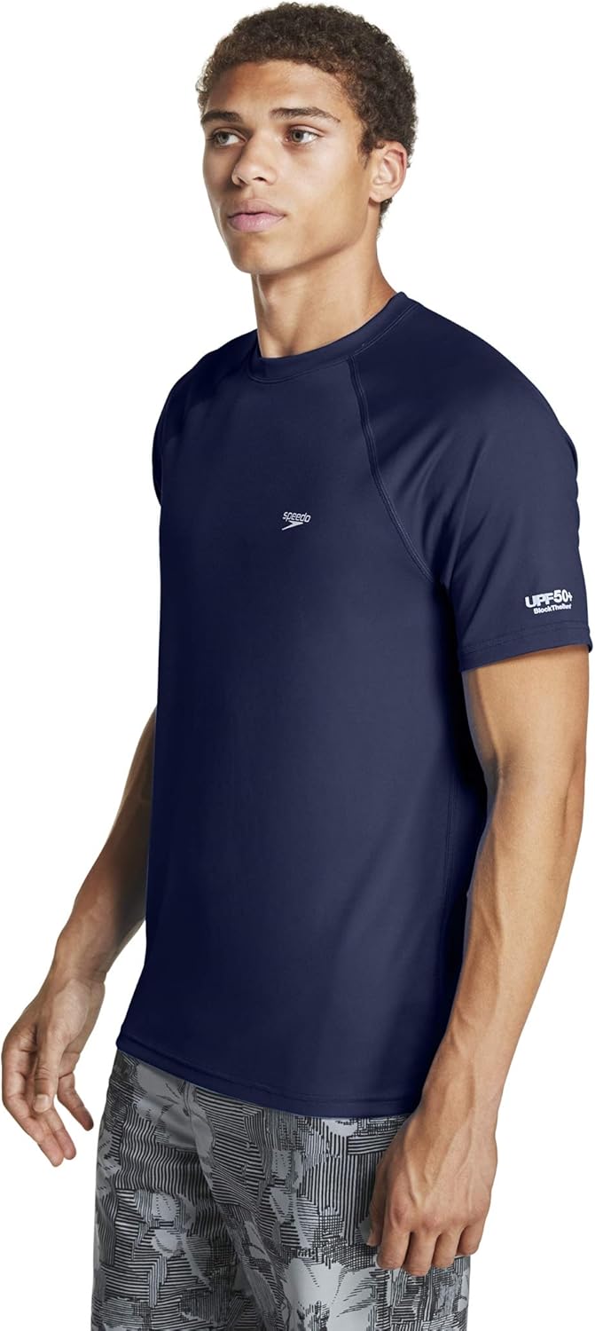 Speedo Men's UV Swim Shirt - Short Sleeve, Loose Fit, Comfortable Tee for Outdoor Activities