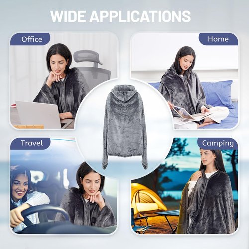 Heated Blanket with 20000mAh 22.2W Power Bank, Large 70'' x 42'', 3 Heat Levels, 11 Heating Zones, 1-6 Hour Timer, Includes Winter Hat, Storage Bag, and Laundry Bag, Portable Battery-Powered Shawl