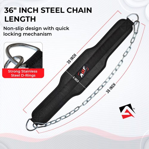 AQF Dip Belt for Weightlifting - Weight Belt with 36" Heavy Duty Steel Chain - Neoprene Padded Back Support Gym Lifting Belt for Powerlifting, Bodybuilding, Squat, Fitness & Pull up Training