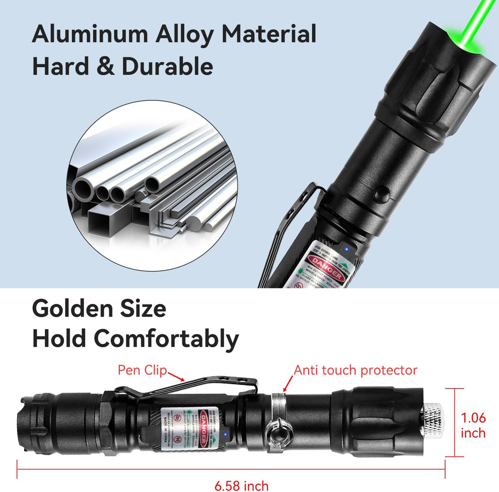 Skiennix Rechargeable Green Laser Pointer - High Power Long-Distance Beam for Presentations & Outdoors