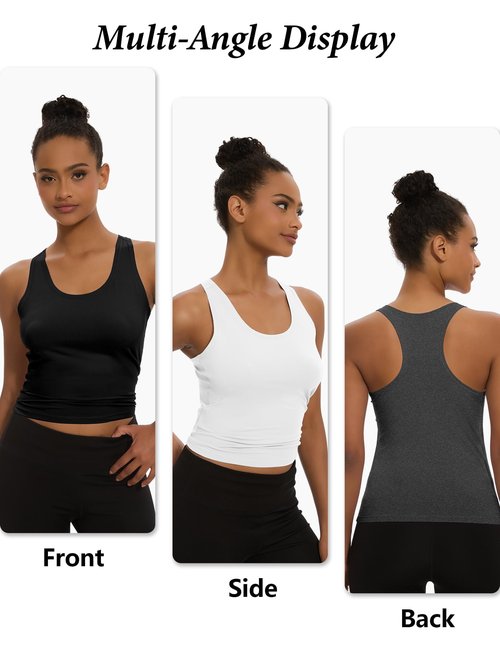 Dalavch 5 Pack Women's Workout Racerback Tank Tops Crop Spandex Yoga Athletic Running Gym Sports Tops for Women 1 Black 1 White 1 Heather Grey 1 Pink 1 Blue Small