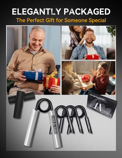 Grip Strength Trainer 4 Pack, 100LB-250LB Hand Gripper Strengthener, Non-Slip Heavy-Duty Forearm Strengthener, Hand Gripper for Muscle Building and Hand Rehabilitation Exercising with Gift Box