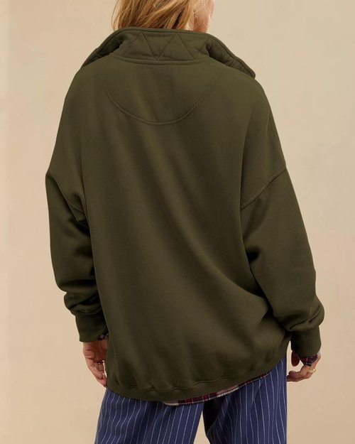 Gacaky Oversized Casual Sweatshirt - Long Sleeve Button Henley Neck Pullover Top for Women