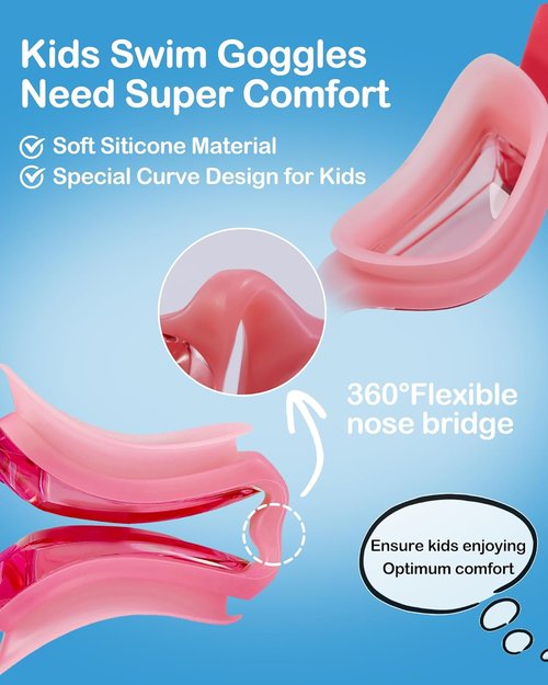 Aegend Swim Goggles for Kids Youth 3-14 Anti-Fog Anti-UV Comfort Fit Goggles for Swimming